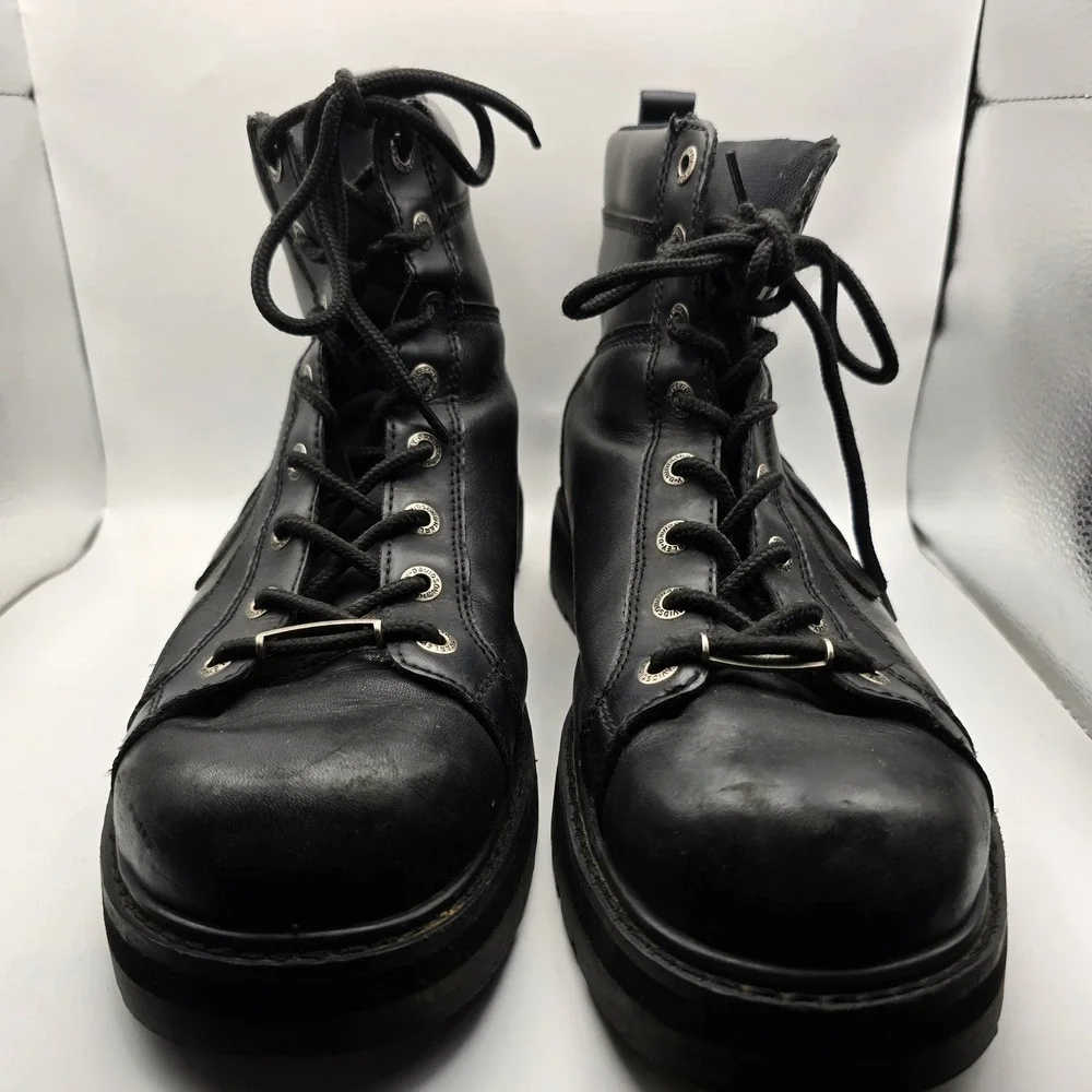 Harley Davidson Mens Black Leather Flame Boots Lace Up Biker 94096 Size 12